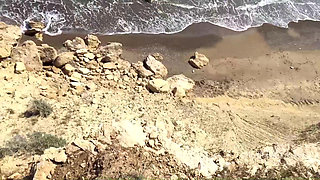 Naughty Blonde Babe Rubs Her Muff Till Orgasm at Ocean Coast