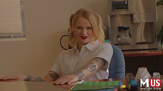 Blonde Paris White Seduces Teacher Robby Echo in Office POV