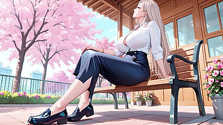 Blonde Teacher! the Fatal Seduction Under an Open White Shirt, Lazily Leaning on the Classroom Desk