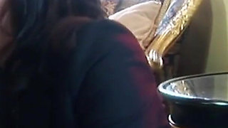 Brunette MILF masturbates her pussy while jumping on cock