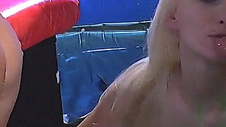 Blonde Slut Gets Her Face Drenched in Bukkake Cumshots