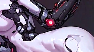 Naked Anime Cyborg - Tall Slim Girl with Manhwa Dark Style Robotic Arm