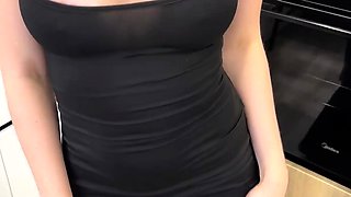 Sexy mummy in taut sundress seduces stepson with her body.