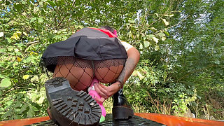 PAWG Slut Rides Patrick Star Dildo on Landrover Defender Bonnet