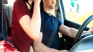 Amazing cock sucker while her man driving a car