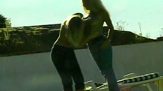 Attractive Blonde Dolls Having Lesbian Fun by the Pool