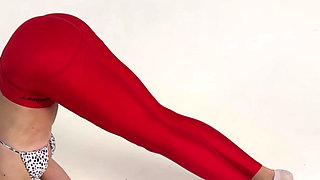 tight red leggings yoga legs