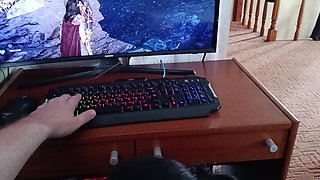 Stepmom Gives Pleasure with Her Mouth While Her Nerdy Stepson Is Playing on the Computer