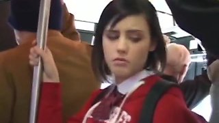 White school college girl in uniform groped in bus public