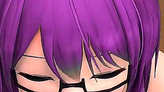 Kagura Suzu Oral Blowjob Facial Eyaculation Glasses Girl Hentai Mmd 3D Purple Hair Color Edit Smixix