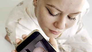 Cumtribute Bald Girl Cleanup Her Phone After