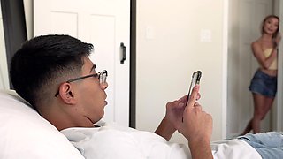 Teen Chloe sucks nerdy Diego's cock