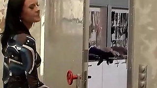 Firefighter Babe in Black Lingerie Sucks Cock Wildly