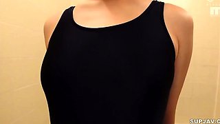 Skinny Japanese girl masturbates and rides toy