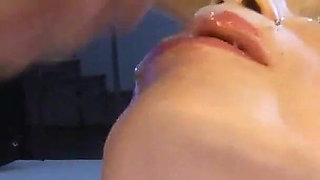 Brunette Slut Gets Her Face Drenched in Cum During Gangbang