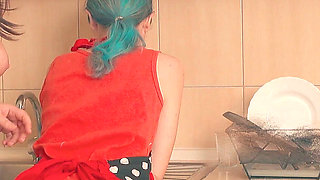 Kitchen Counter Strapon - Stepmom Catches Stepdaughter & Takes Over