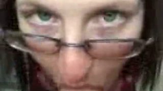Dick hungry nerd in glasses sucks a tool passionately for cock juice