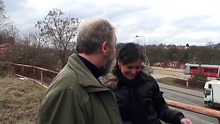 Elis Diamonds Small Natural Tits Perk Up in Chilly Park as Old Man Devours Her Blowjob Finish and Sw