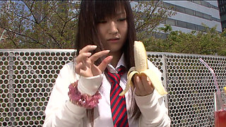 Japanese schoolgirl Ryo Asaka caresses herself in the shower