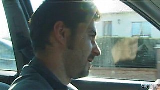 Brunette Wife Takes Drivers Hardcore Pounding in Car