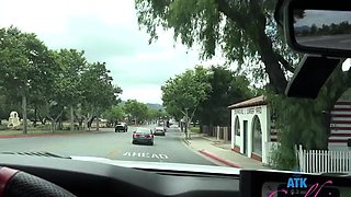 Brunette amateur teen fucks in public POV