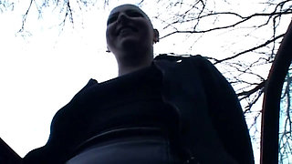 Shaved Head Babe Spreads Pierced Pussy Dripping Cream