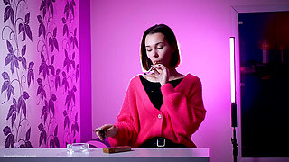 Playful Russian Beauty Smoking Cigarette Outdoor Tease