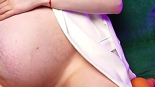 Pregnant Orgasm! Nylon Stockings and Cool Dildo