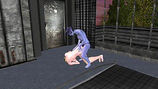 Animated 3D Lesbian Porn - Blue Elf Woman Fucking Young Woman Ass with Strap-on