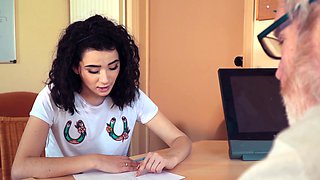Cute Teen Fucked by Big Cock Grandpa Cums in her mouth