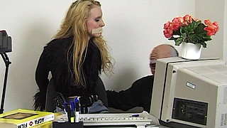 Blindfolded Blonde Slut Fucked by Creepy Masked Stud