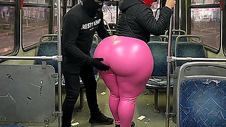 Big Ass Girl in Black Pants Gets Pressed in the Bus and Ends in Black Thong