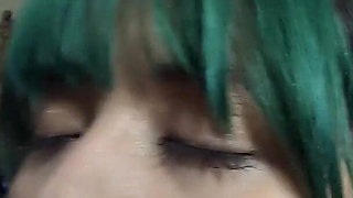 Green Haired Maid Gives a Sloppy BJ