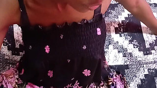 Hot Teen Masterbating in Sexy Dress and Teasing Stepdaddy