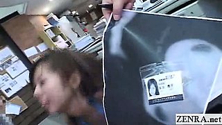 Subtitled Japanese office string bikini cumshot race