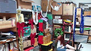 Amateur redhead caught in office storage room