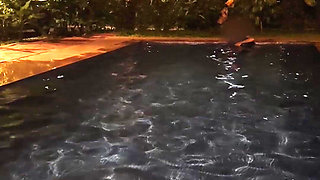 Hot Wife Risking Fucking in Public Pool at Night