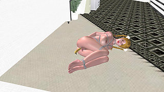 Office Banana Bondage: 3D Cartoon Girl Tied up & Licked with Toys
