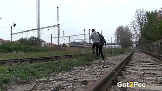 Naughty Girls Piss Near The Railway