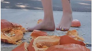 Stomping Out And Smashing A Whole Pumpkin With My Barefeet
