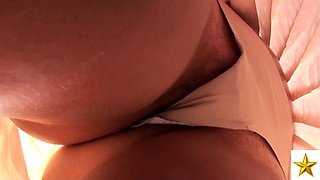 Astonishing European teen in white panties upskirt outside