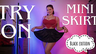 Trying on 3 Black Mini Skirts - Satin, College Girl & Lace