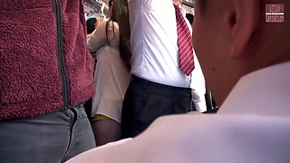 Packed Train Temptation - Married Woman's Panties Show, Turning Into a Secret Mutual Tease