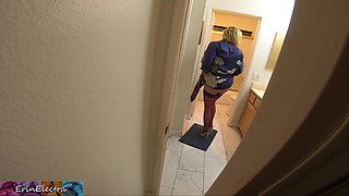 Stepson watches stepmom taking off her lingerie, then has sex