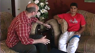 Guy licks and finger fucks a sexy blonde then she rides him on the sofa