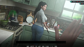 Japanese Stepmom Showing Big Boobs Cleavage While She Cooking In Kitchen
