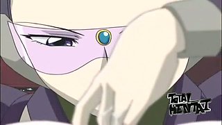 Fervent huge breasted hentai warrior gets her own clit stimulated