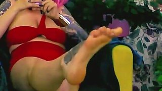 Lady Angela Taking Selfies in One Shoe- Red Bottom Shoes Fetish