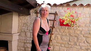 British horny granny playing outside