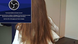 Amateur redhead Jacqueline with glasses masturbates